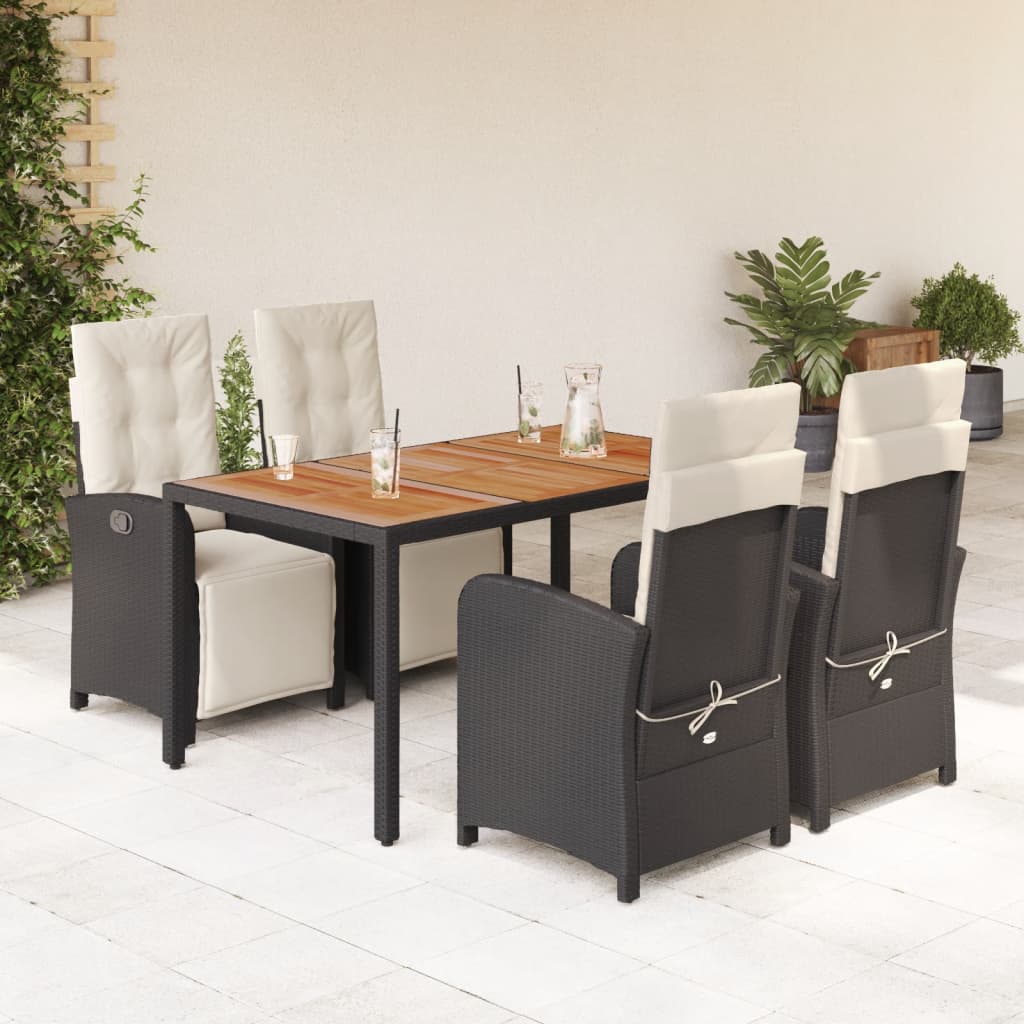 vidaXL 5-tlg. Garten-Essgruppe mit Kissen Schwarz Poly Rattan