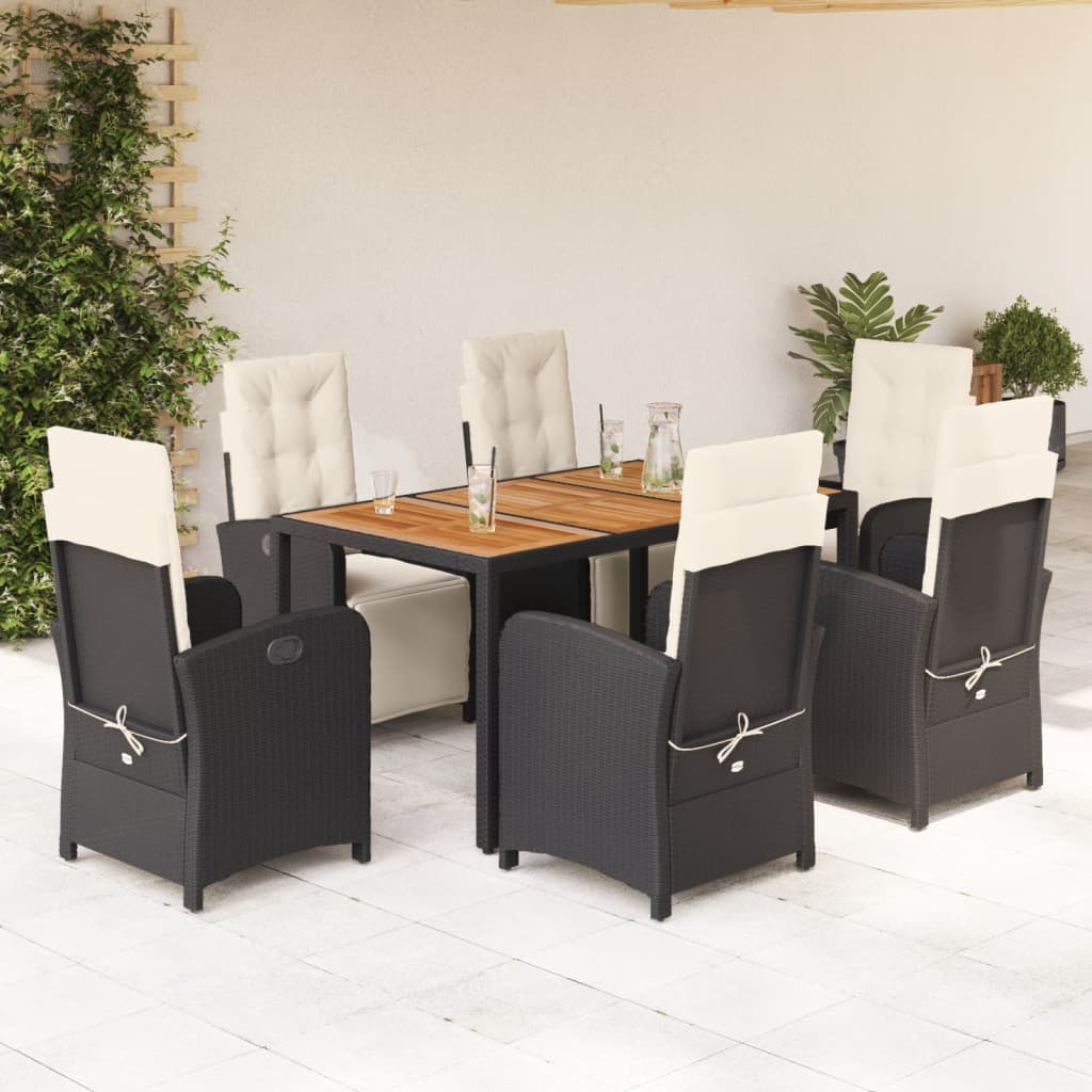 vidaXL 7-tlg. Garten-Essgruppe mit Kissen Schwarz Poly Rattan