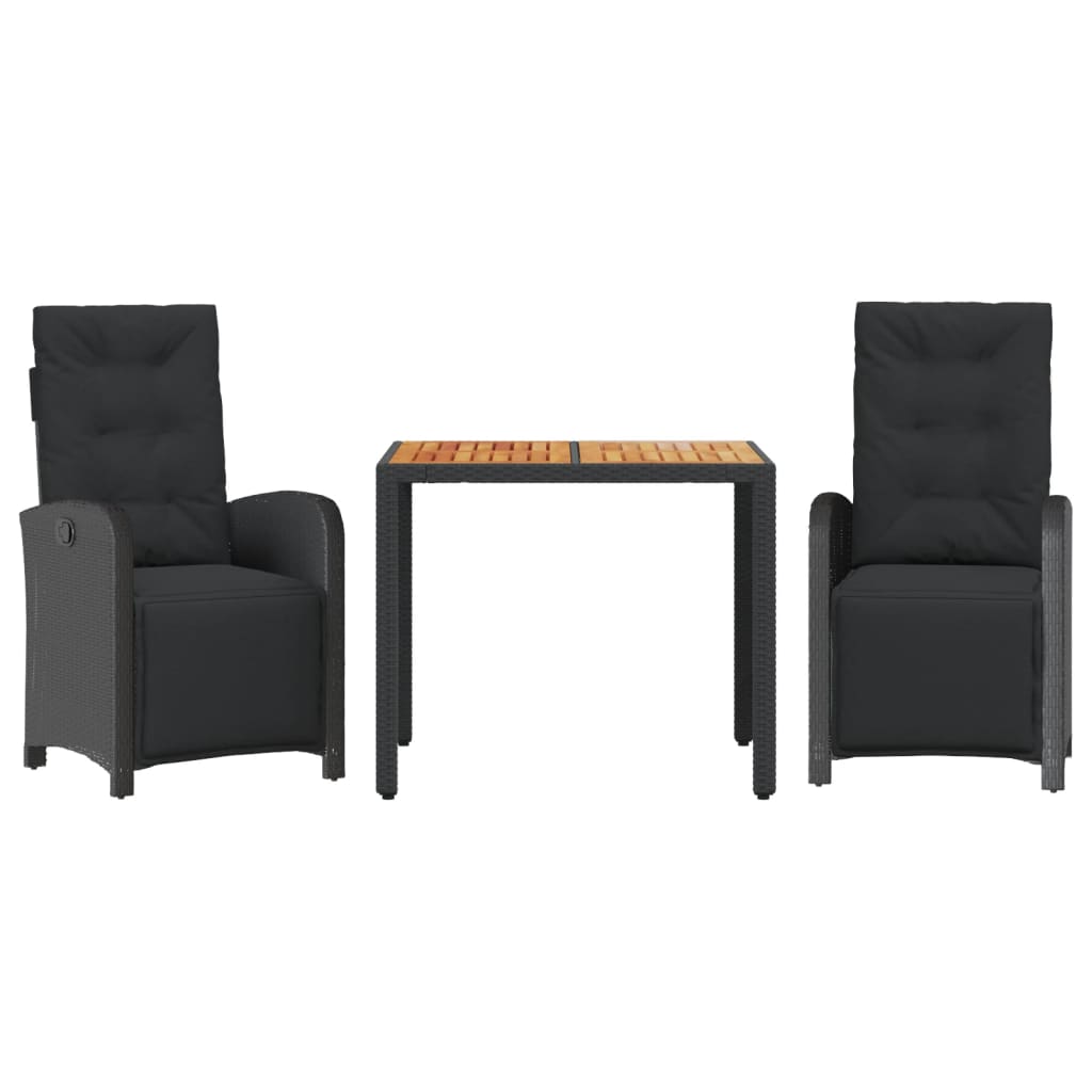 Thumbnail - vidaXL 3-tlg. Bistro-Set mit Kissen Schwarz Poly Rattan