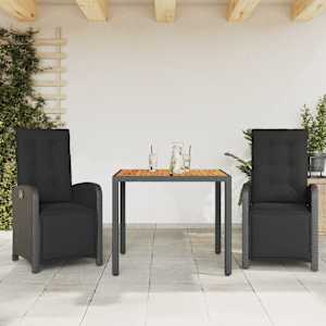 3dílný bistro set s poduškami černý polyratan - obrázek 1