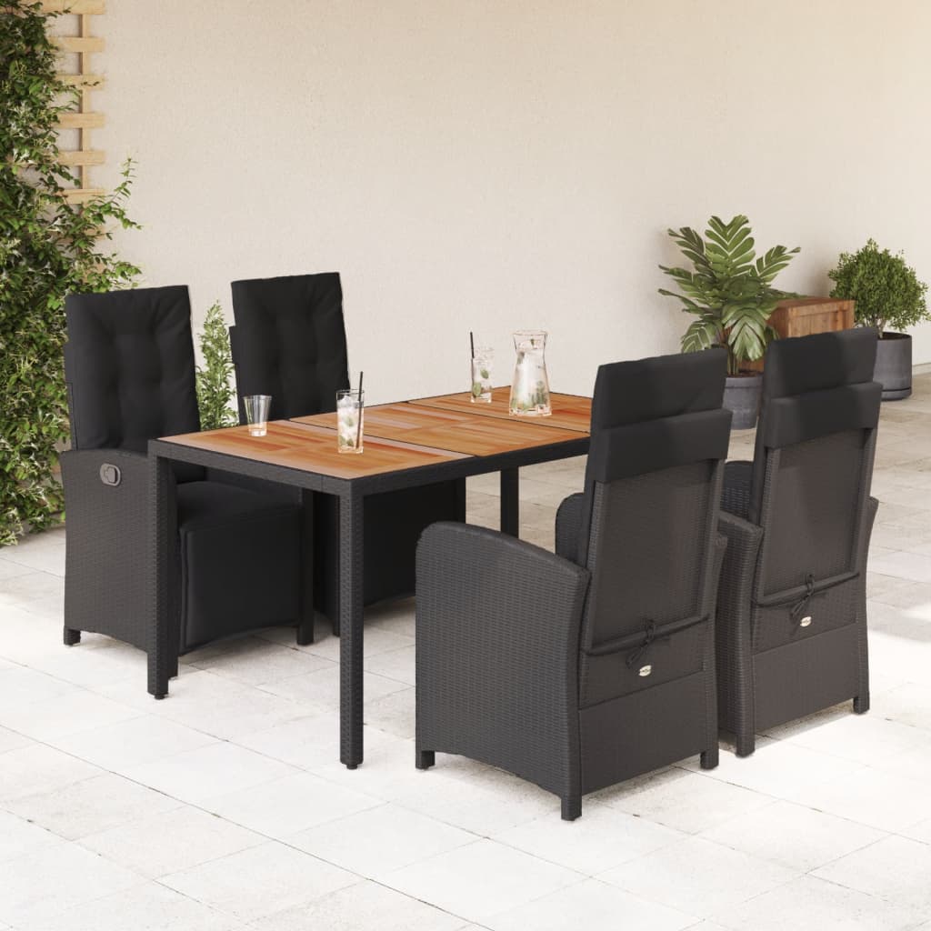 vidaXL Set mobilier de grădină cu perne, 5 piese, negru, poliratan