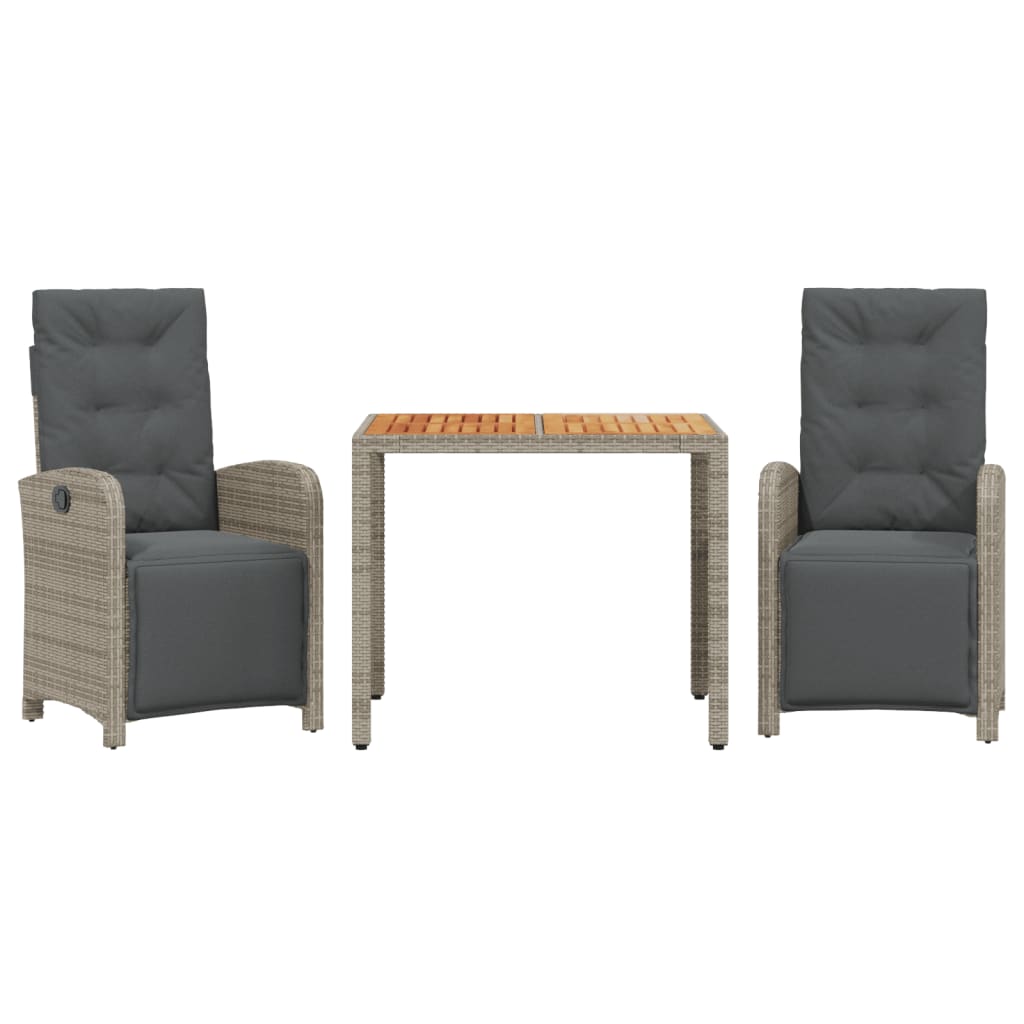 Thumbnail - vidaXL 3-tlg. Bistro-Set mit Kissen Grau Poly Rattan