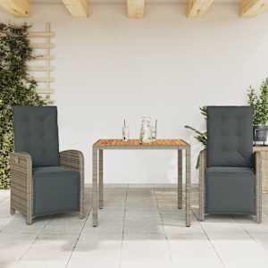 3dílný bistro set s poduškami šedý polyratan - obrázek 1