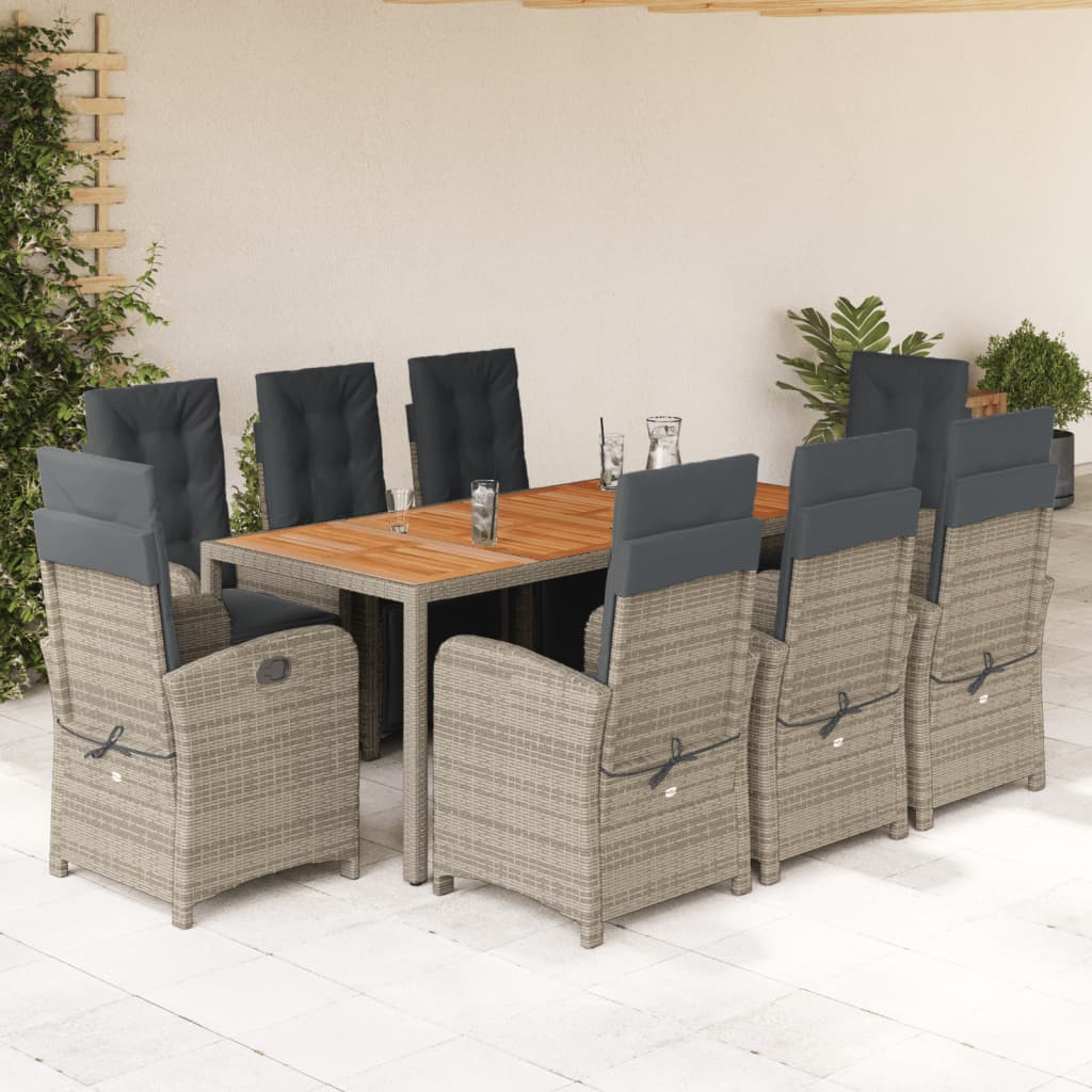 9-tlg. Garten-Essgruppe mit Kissen Grau Poly Rattan