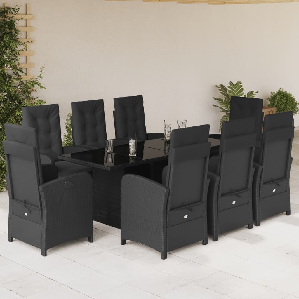 Spisebordssæt Til Haven 7 Dele Med Hynder Polyrattan - 8 / Sort / Glas