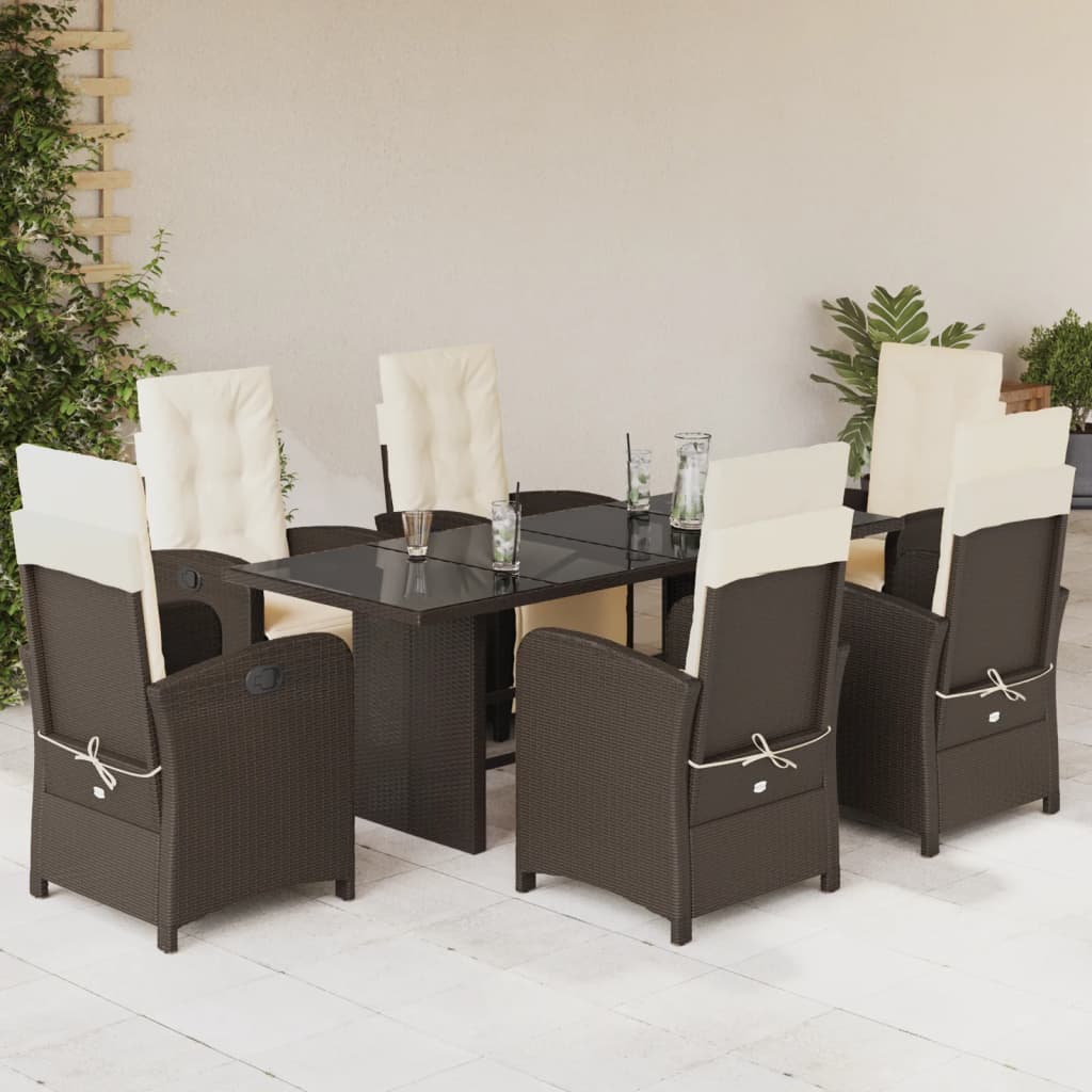 vidaXL 7-tlg. Garten-Essgruppe mit Kissen Braun Poly Rattan