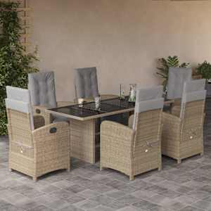 Vrtna jedilna garnitura 7-delna z blazinami bež poli ratan