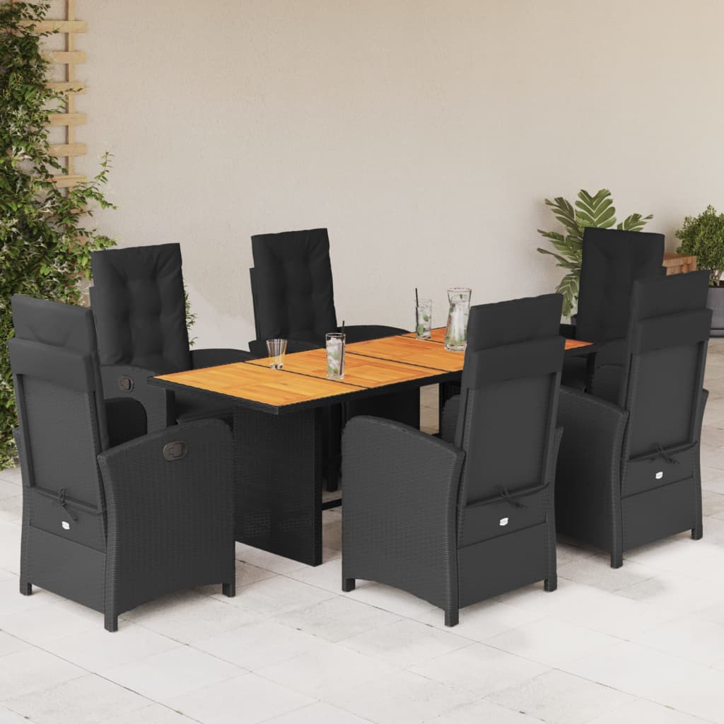 vidaXL 7-tlg. Garten-Essgruppe mit Kissen Schwarz Poly Rattan