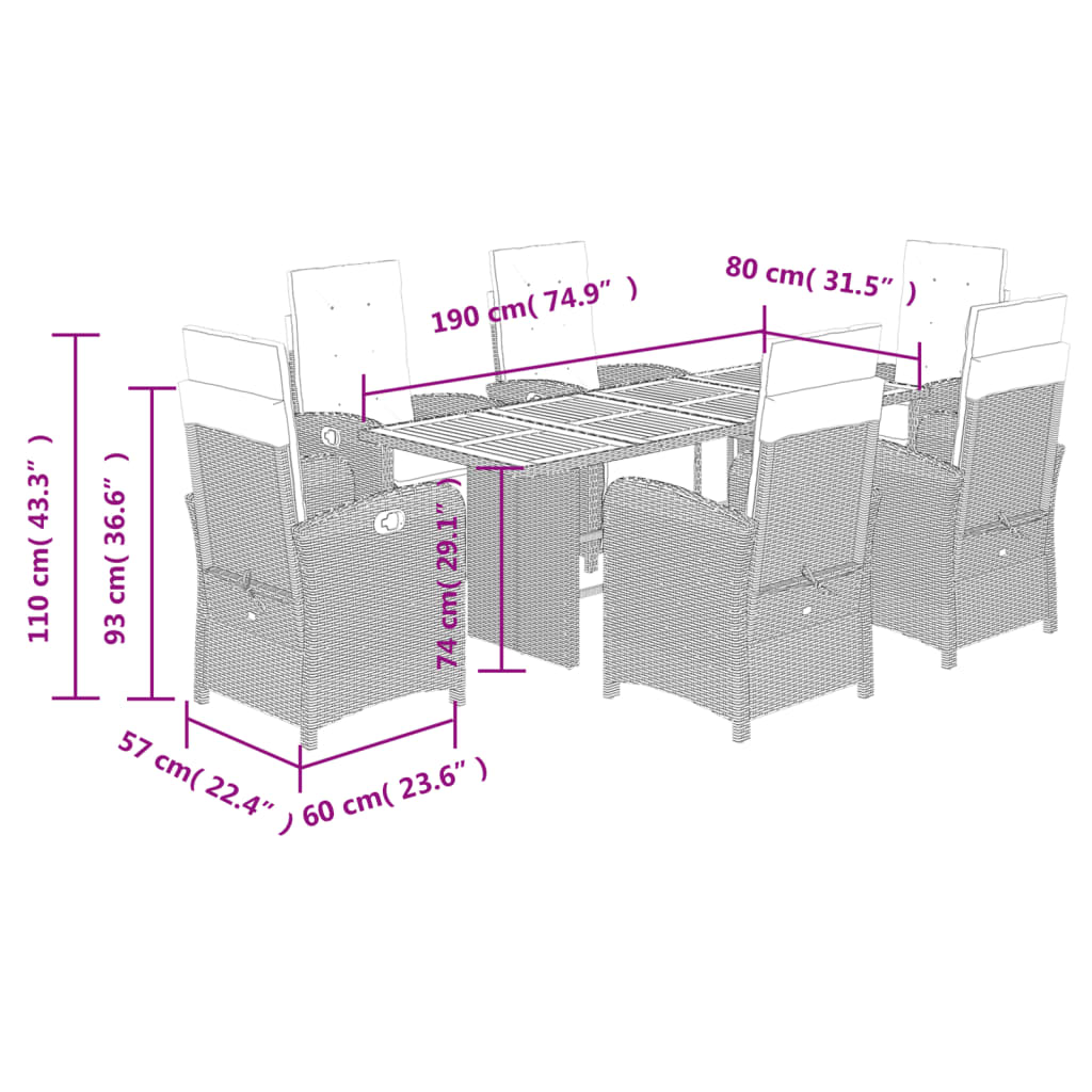 Zestaw Mebli Ogrodowych Rattan PE Beżowy 6 Krzeseł+Stół+Poduszki