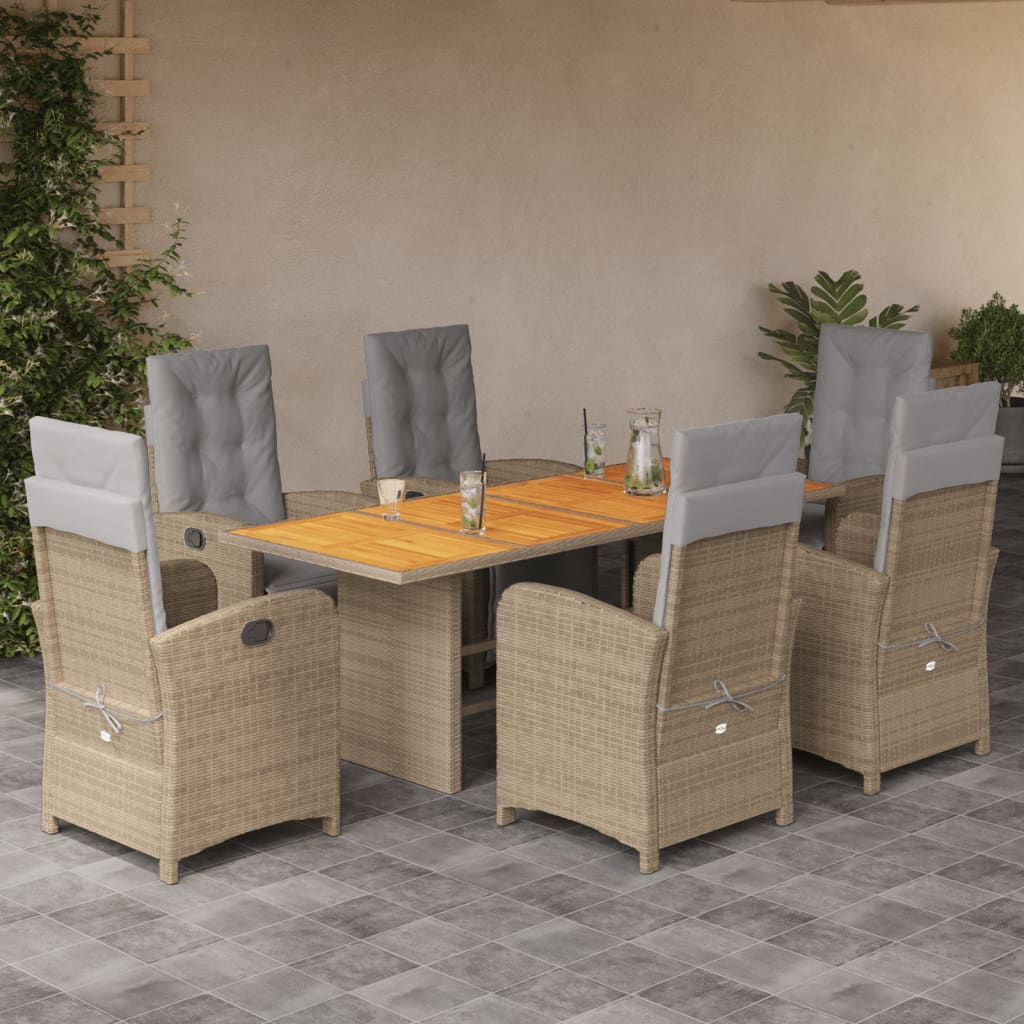 7-tlg. Garten-Essgruppe mit Kissen Beige Poly Rattan