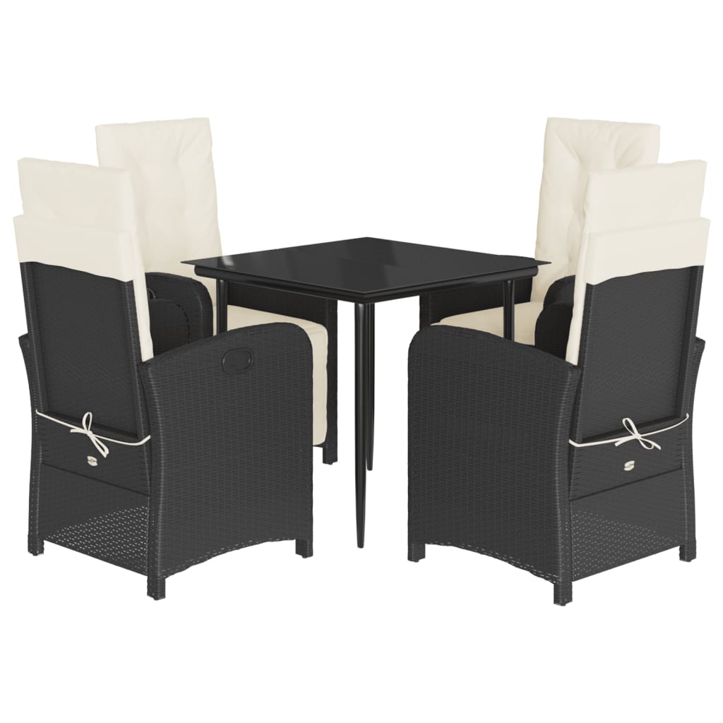 vidaXL Set mobilier de grădină cu perne, 5 piese, negru, poliratan