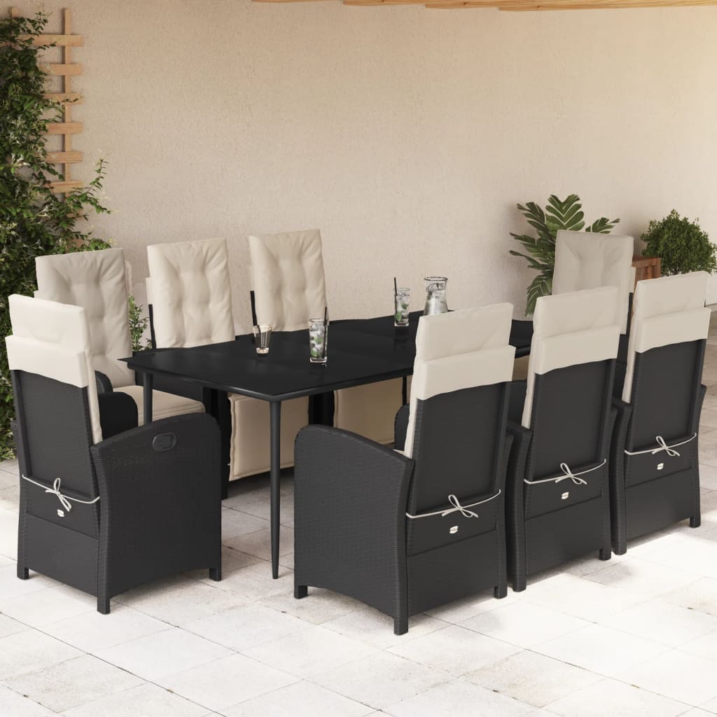 vidaXL Set mobilier de grădină cu perne, 9 piese, negru, poliratan