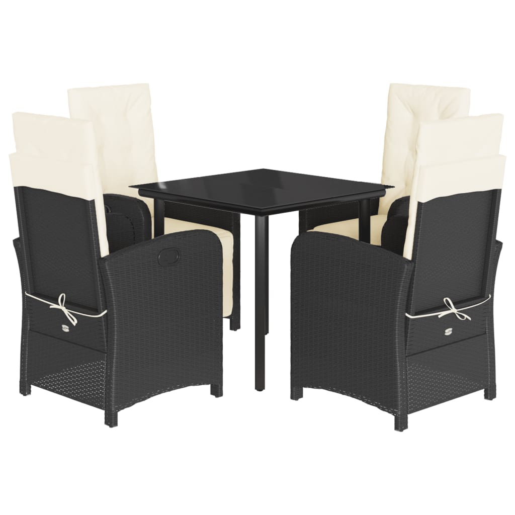 vidaXL Set mobilier de grădină cu perne, 5 piese, negru, poliratan