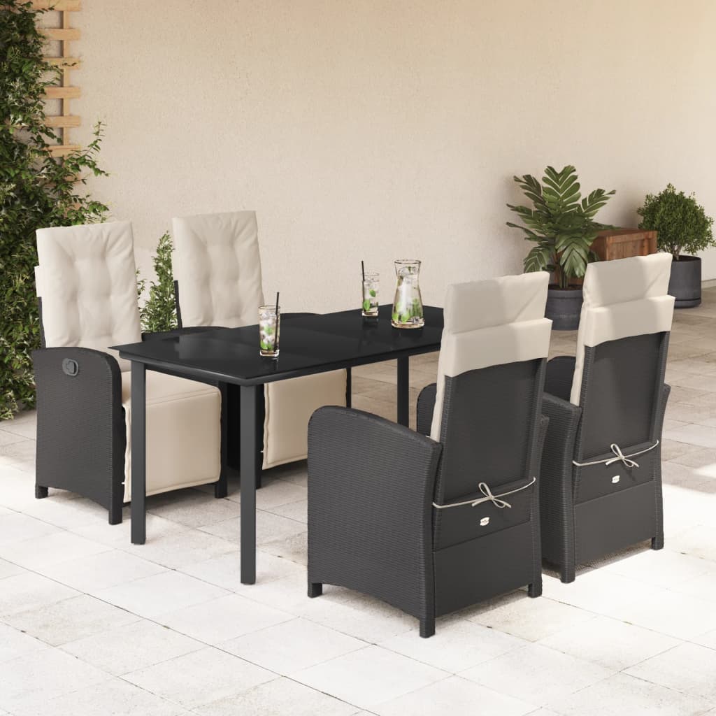 vidaXL Ensemble à manger de jardin coussins 5pcs Noir Résine tressée