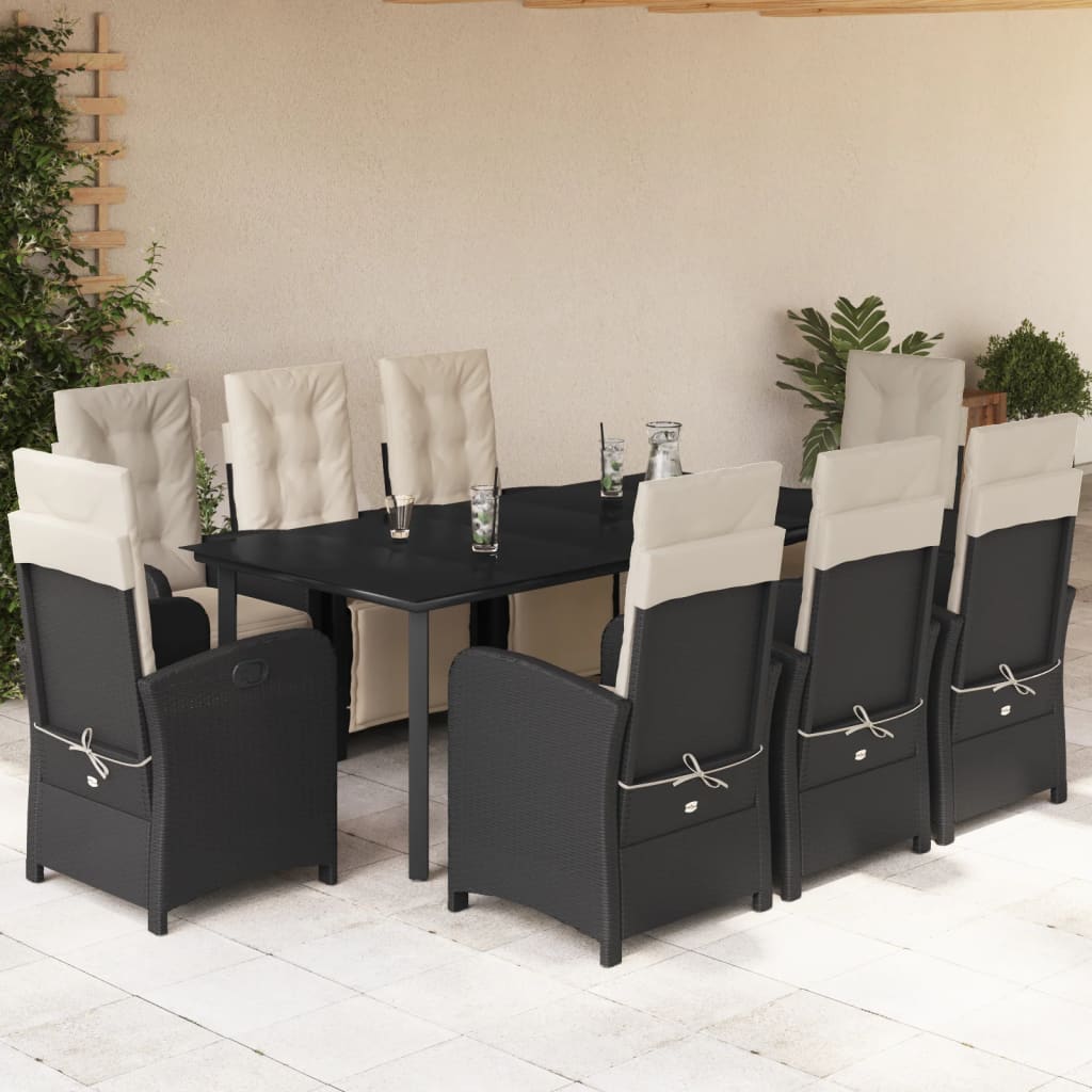 Bistrosæt Til Haven 3 Dele Med Hynder Polyrattan - 200 cm bordlængde / Rundt ben / 8