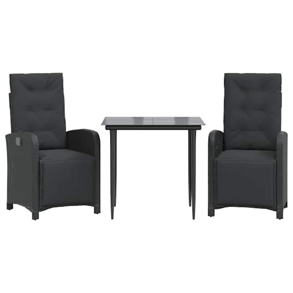 vidaXL 3-osaline bistrookomplekt patjadega, must, pol&uuml;rotang