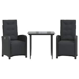 3dílný bistro set s poduškami černý polyratan - obrázek 2