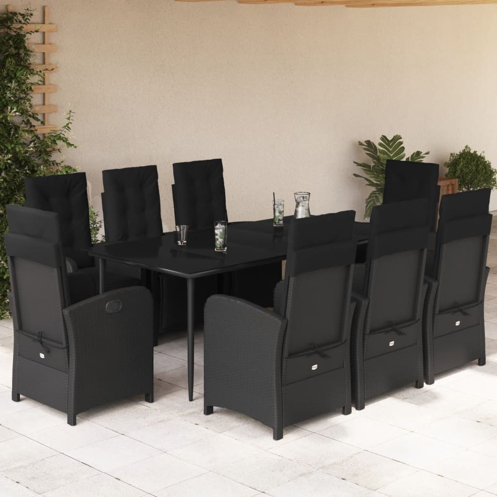 vidaXL Set mobilier de grădină cu perne, 9 piese, negru, poliratan