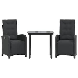 3dílný bistro set s poduškami černý polyratan - obrázek 2