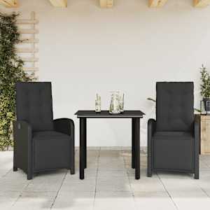 3dílný bistro set s poduškami černý polyratan - obrázek 1