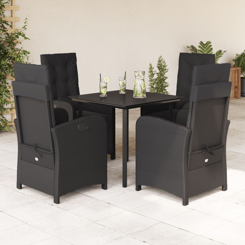 5-tlg. Garten-Essgruppe mit Kissen Schwarz Poly Rattan