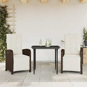 3dílný bistro set s poduškami hnědý polyratan