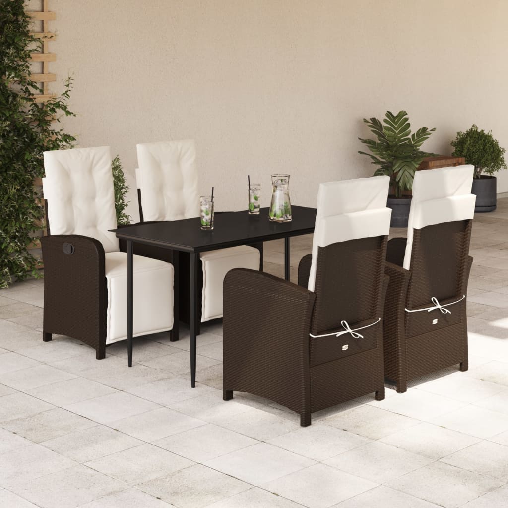 vidaXL Set mobilier de grădină, 5 piese, cu perne, maro, poliratan