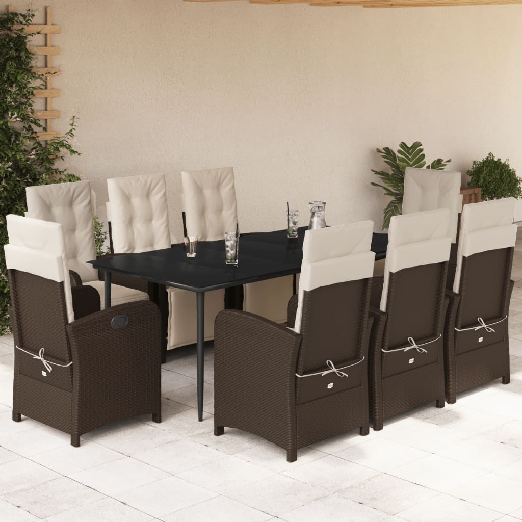 vidaXL Set mobilier de grădină cu perne, 9 piese, maro, poliratan
