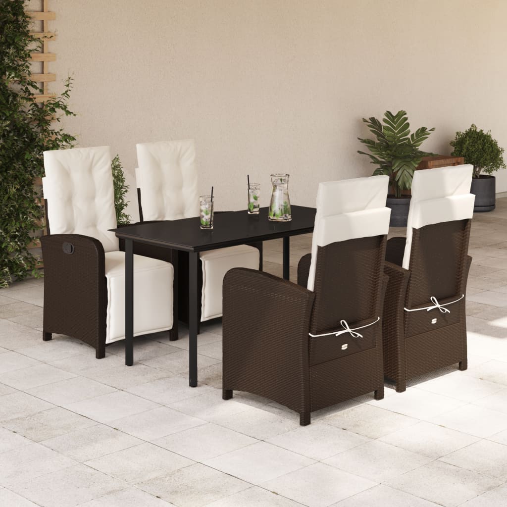 vidaXL Set mobilier de grădină, 5 piese, cu perne, maro, poliratan