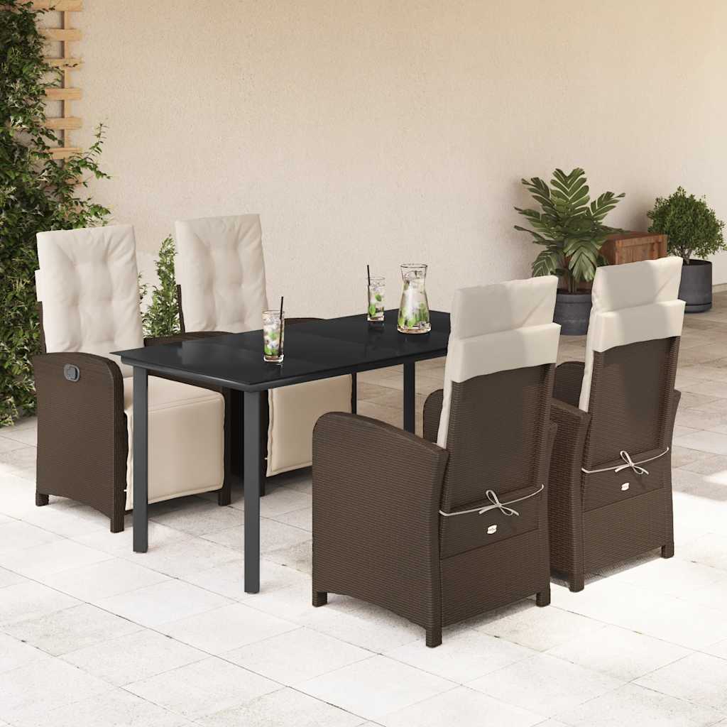 vidaXL Set mobilier de grădină, 5 piese, cu perne, maro, poliratan