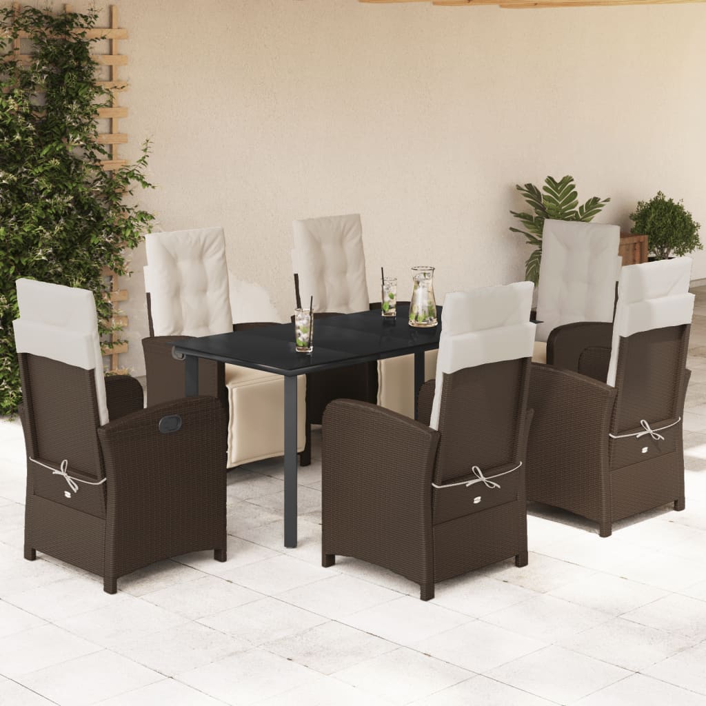 vidaXL Set mobilier de grădină cu perne, 7 piese, maro, poliratan