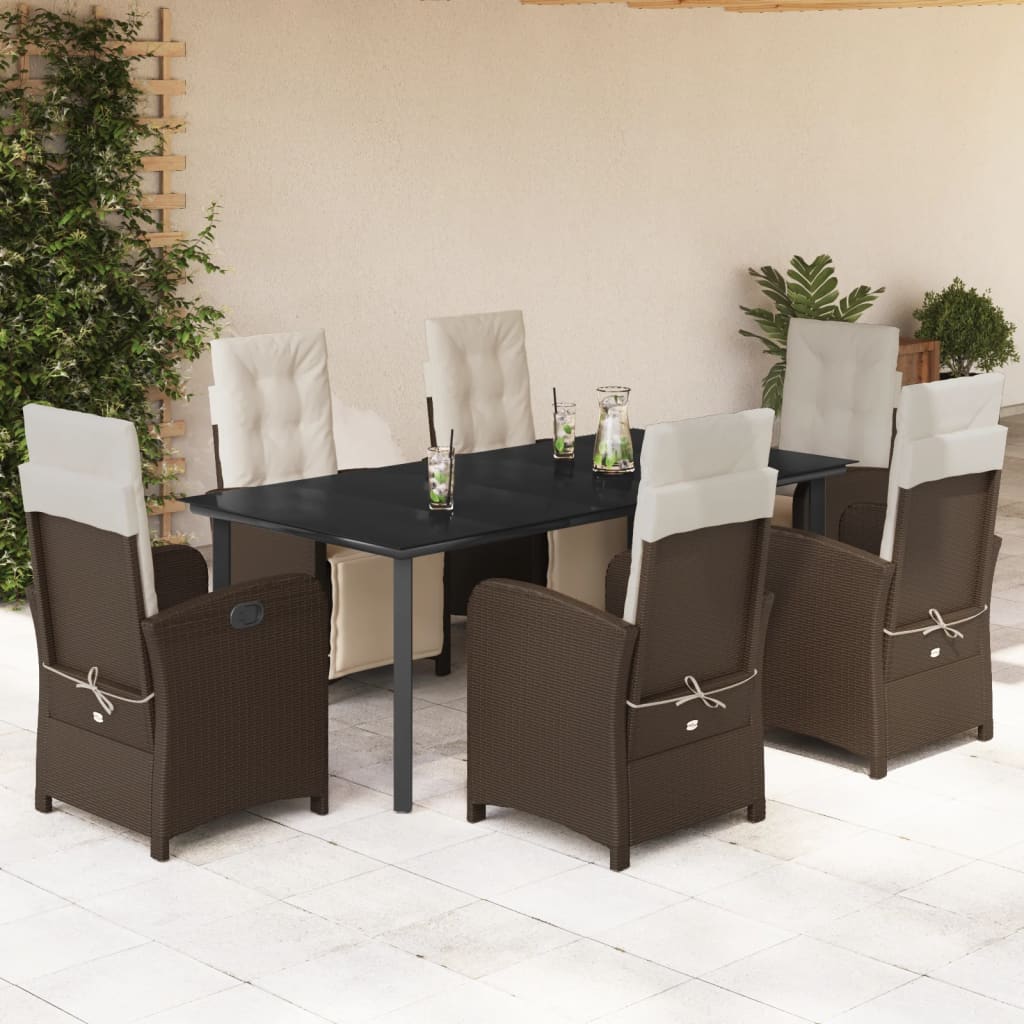 Bistrosæt Til Haven 3 Dele Med Hynder Polyrattan - 200 cm bordlængde / Rundt ben / 6