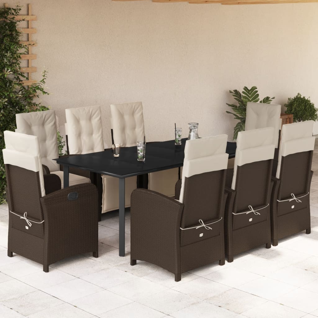 Bistrosæt Til Haven 3 Dele Med Hynder Polyrattan - 200 cm bordlængde / Rundt ben / 8