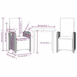 3dílný bistro set s poduškami šedý polyratan - obrázek 9