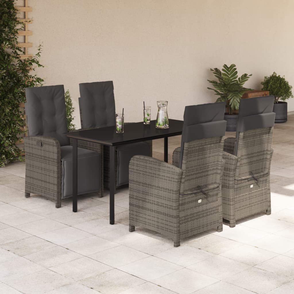 vidaXL Set mobilier de grădină cu perne, 5 piese, gri, poliratan