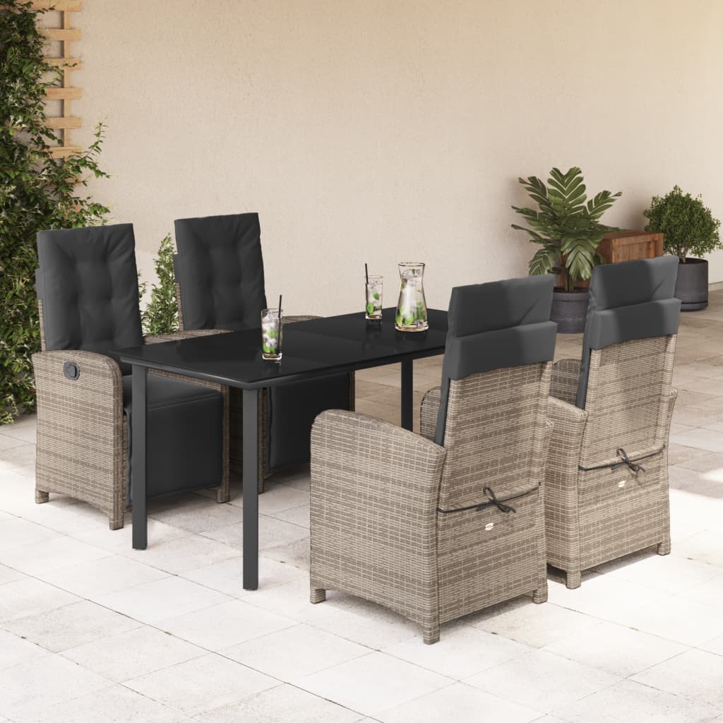 vidaXL Set mobilier de grădină cu perne, 5 piese, gri, poliratan