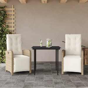 3dílný bistro set s poduškami béžový polyratan