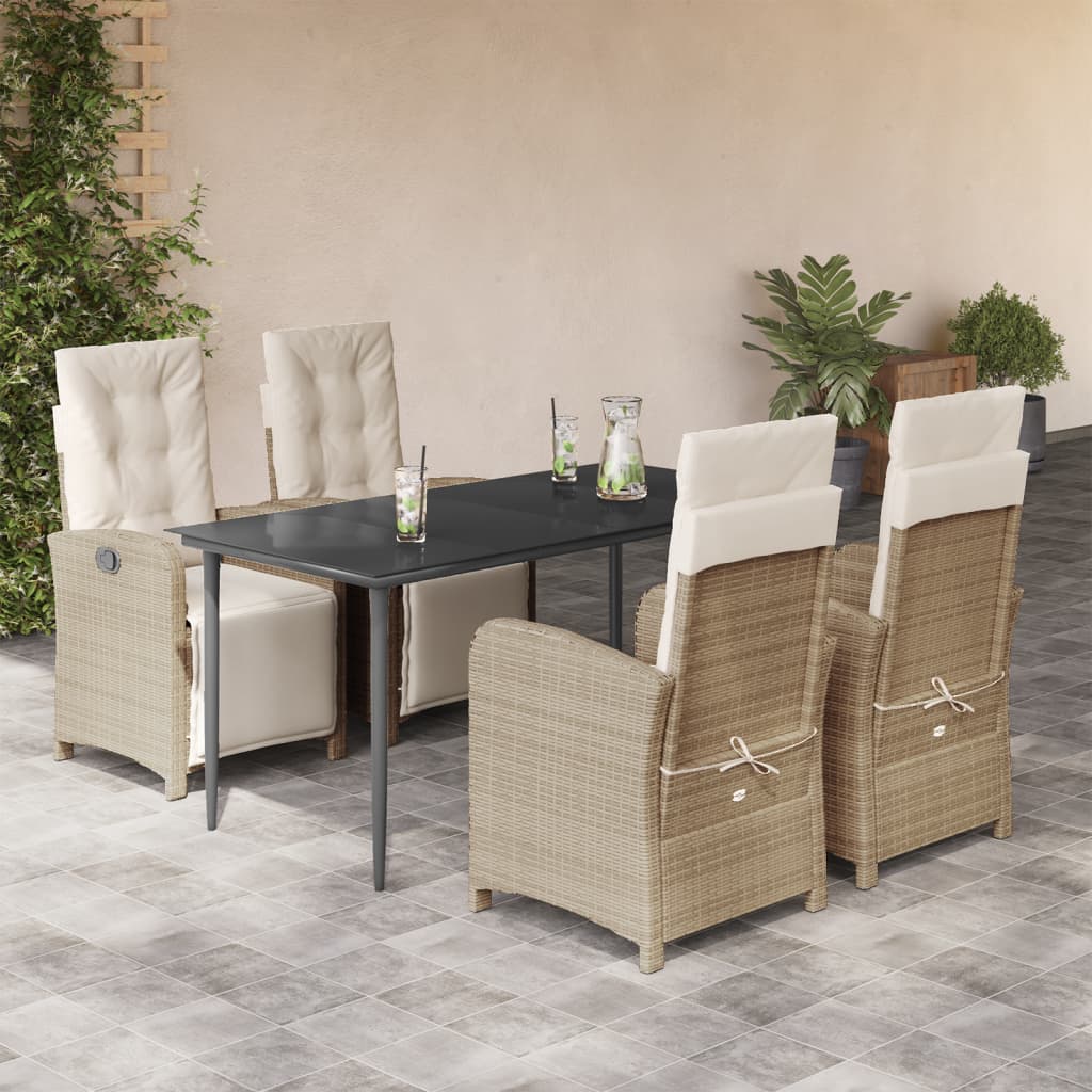 vidaXL Set mobilier de grădină cu perne, 5 piese, bej, poliratan