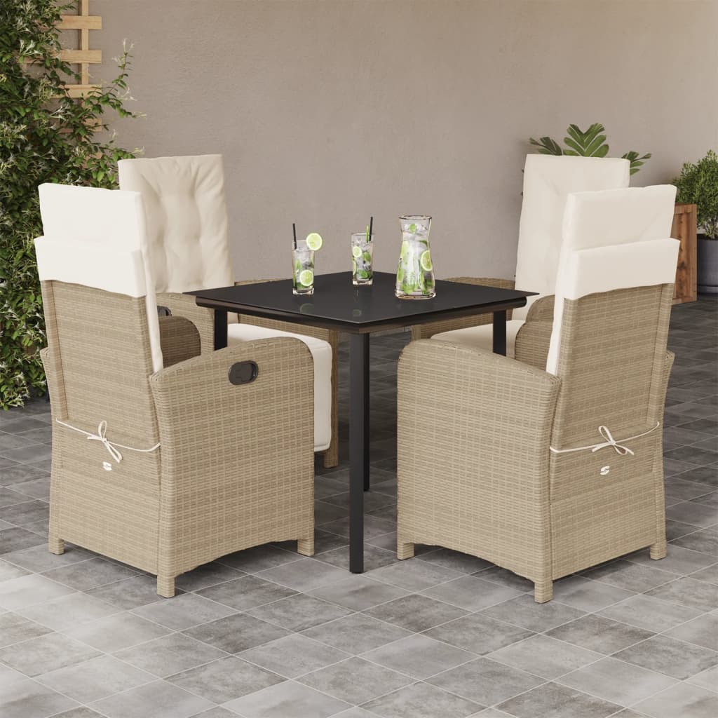 5-tlg. Garten-Essgruppe mit Kissen Beige Poly Rattan