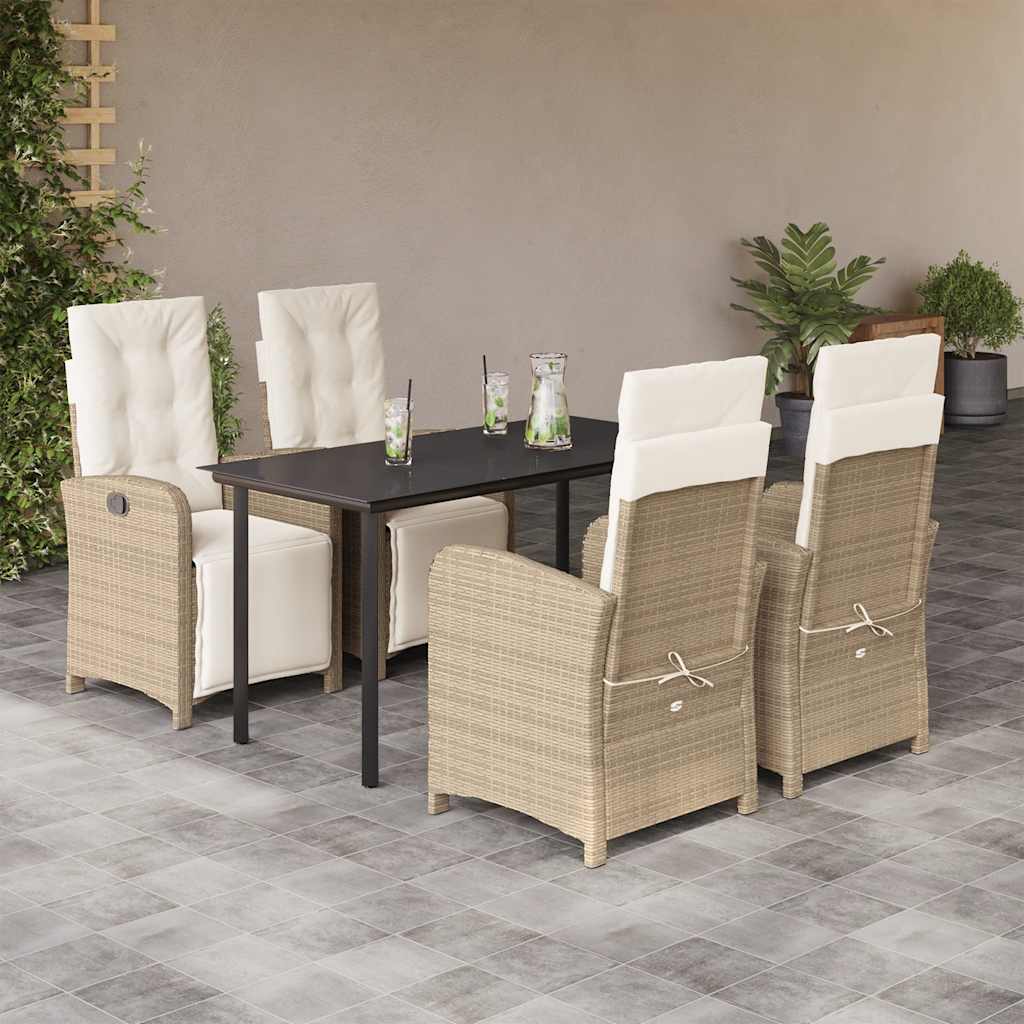 Bistrosæt Til Haven 3 Dele Med Hynder Polyrattan - 140 cm bordlængde / Rundt ben / 4