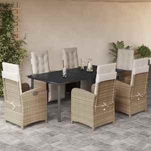 Vrtna jedilna garnitura 7-delna z blazinami bež poli ratan