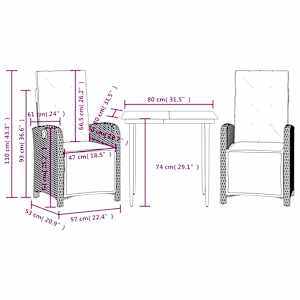 3dílný bistro set s poduškami béžový polyratan - obrázek 9