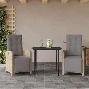 3dílný bistro set s poduškami béžový polyratan