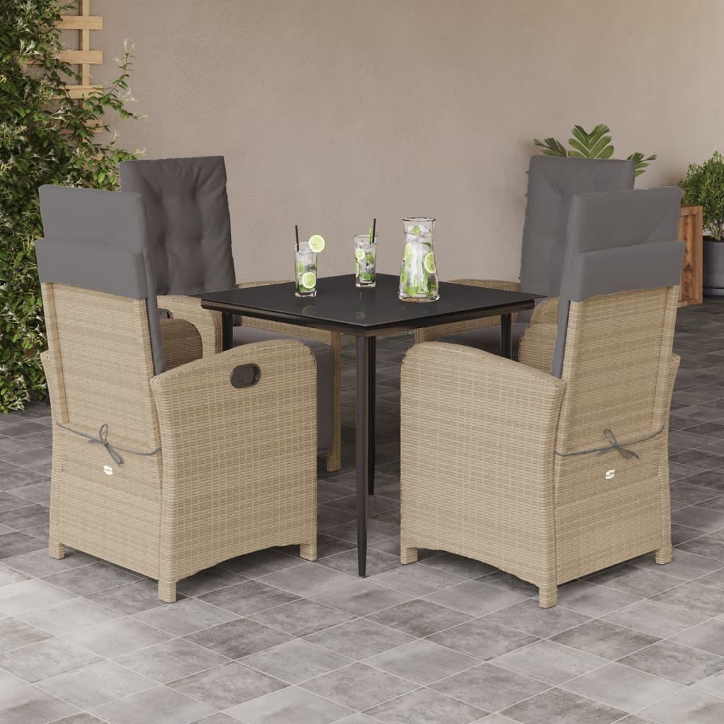 vidaXL 5-tlg. Garten-Essgruppe mit Kissen Beige Poly Rattan