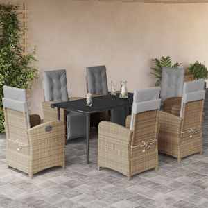 Vrtna jedilna garnitura 7-delna z blazinami bež poli ratan