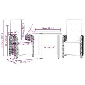 3dílný bistro set s poduškami béžový polyratan - obrázek 9