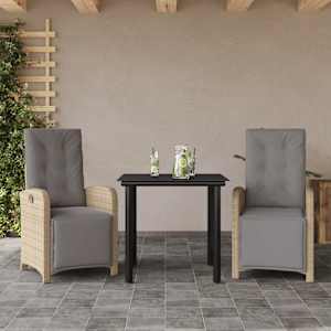 Bistro garnitura 3-delna z blazinami bež poli ratan