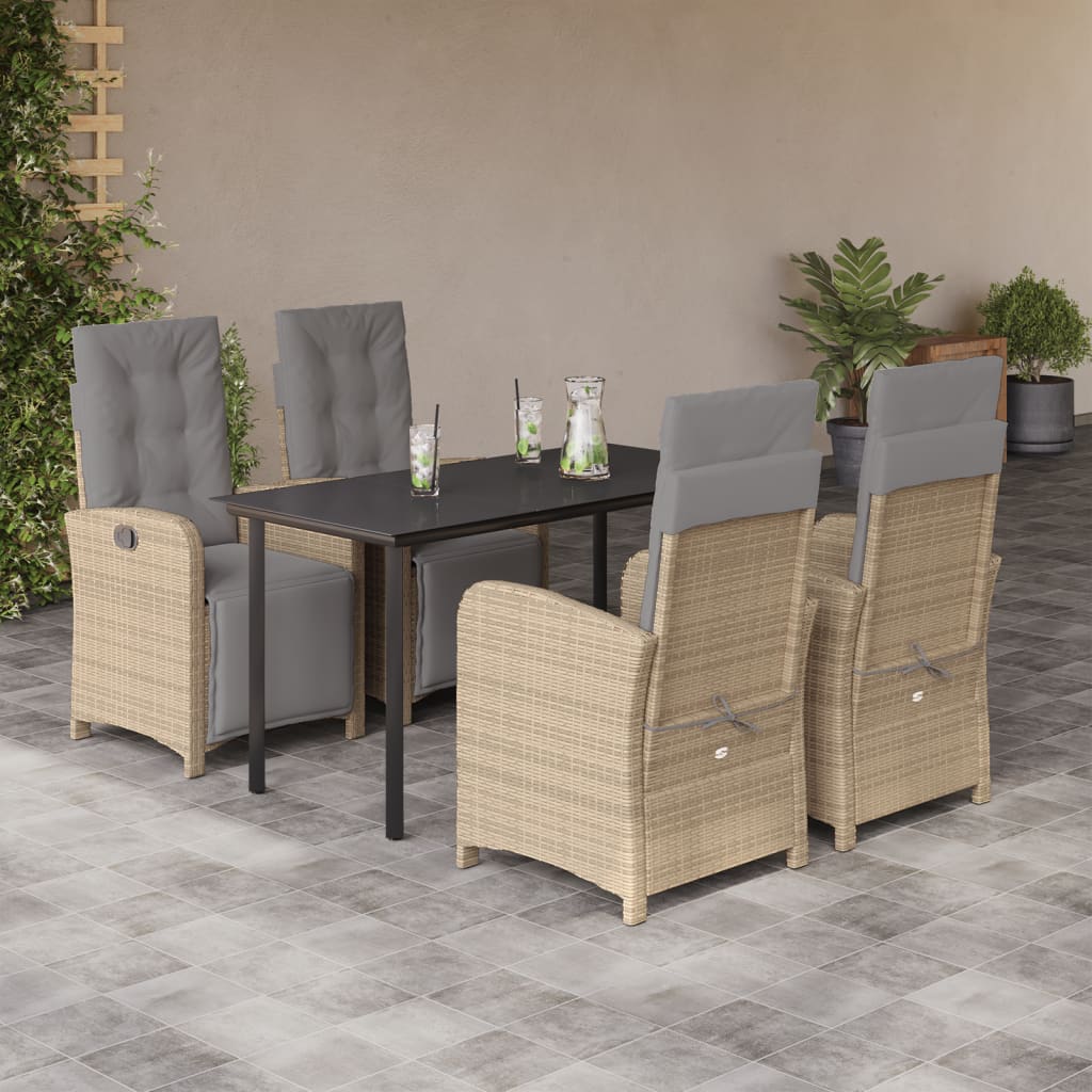 vidaXL 5-osainen Ulkoruokailuryhmä tyynyillä beige polyrottinki