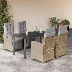 Vrtna jedilna garnitura 5-delna z blazinami bež poli ratan