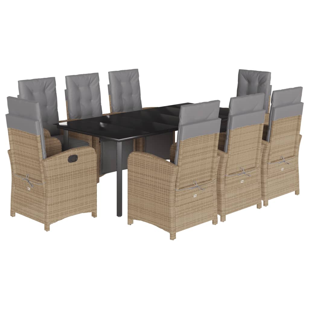 vidaXL Set de masă pentru grădină, 9 piese, cu perne, bej, poliratan